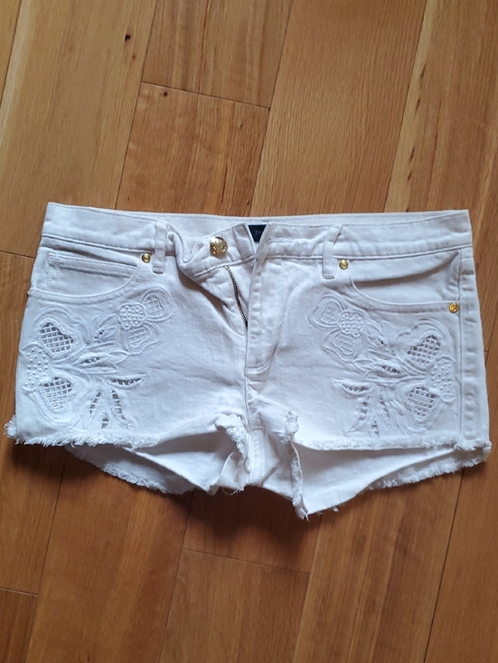 Juicy Couture Pants - Juicy Couture White Embroidered Denim Cutoff Shorts